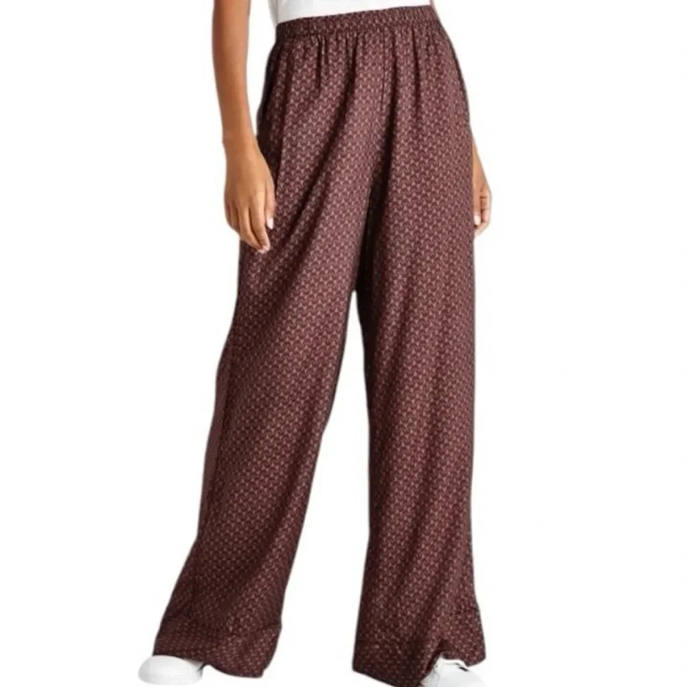 Splendid Wide Leg Pants Lumi Relaxed Geo-print Pants In Deep Plum Size Medium